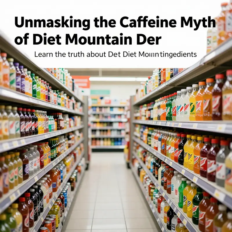 A busy grocery store beverage aisle filled with various drinks, highlighting Diet Mountain Dew on the shelf.
