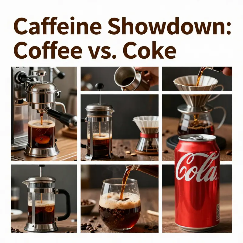 A visual representation of caffeine content in coffee versus Coke.