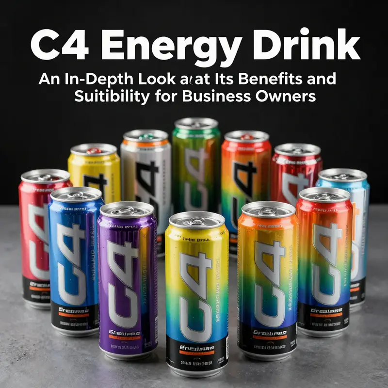 C4 Energy Drink positioned alongside business tools, emphasizing its role in boosting productivity.
