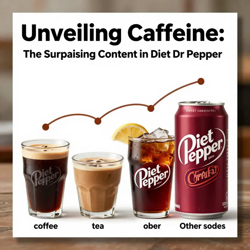 Visual representation of caffeine content in Diet Dr Pepper compared to other drinks.
