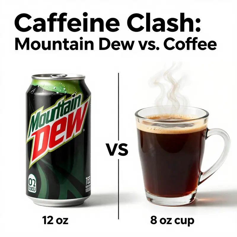Comparison of caffeine content between Mountain Dew and coffee.