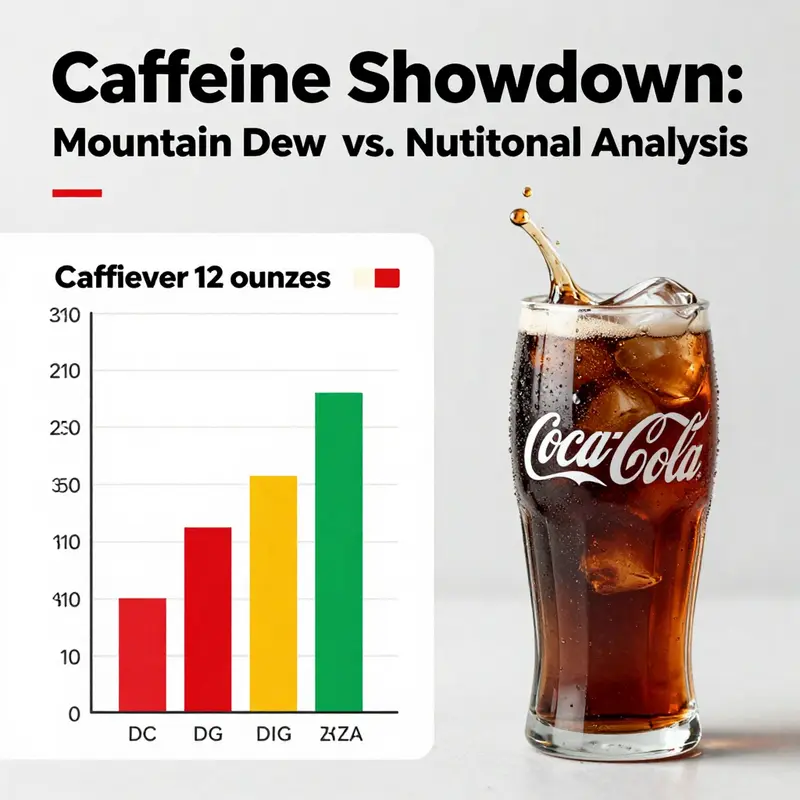 A visual comparison of caffeine content in Mountain Dew and Coca-Cola.