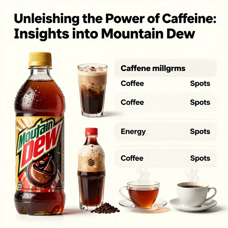 Highlighting the caffeine content of Mountain Dew, 55mg per bottle.