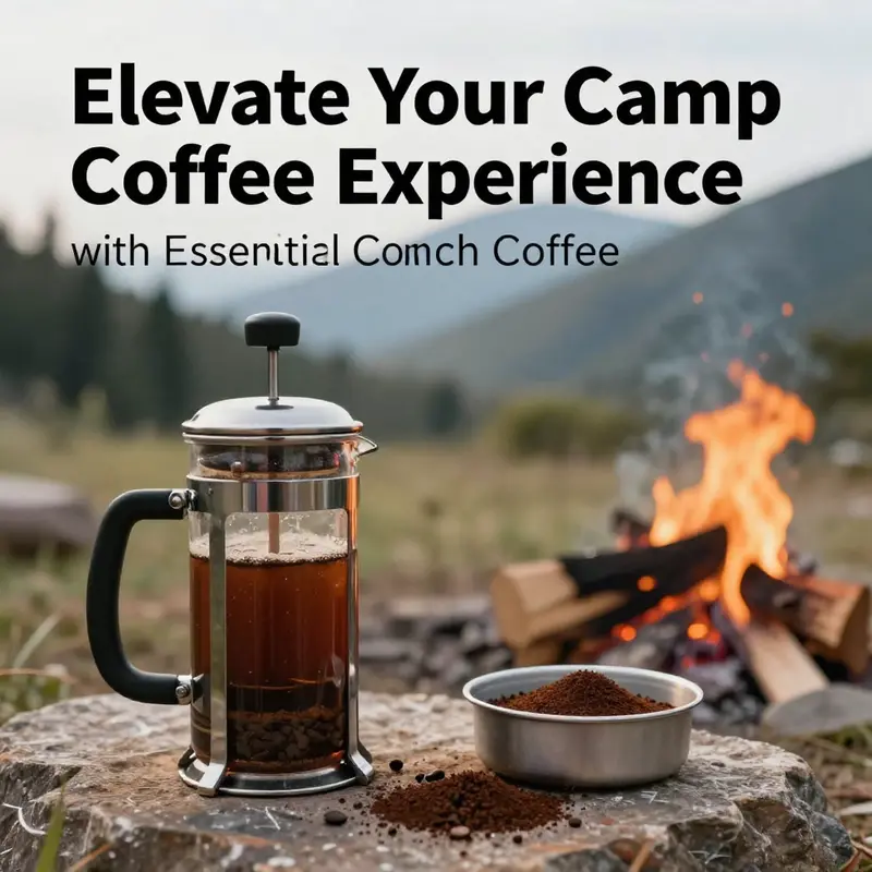A picturesque campsite showcasing the simplicity of the French press coffee brewing setup.