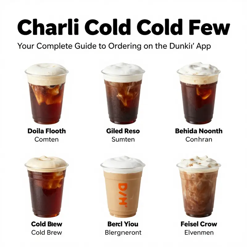 Step-by-step guide showcasing the user interface of the Dunkin’ app for ordering the Charli Cold Foam Cold Brew.