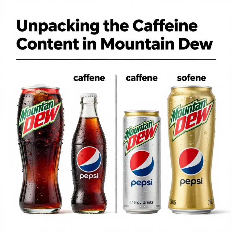 Infographic showcasing caffeine levels across different Mountain Dew variants.