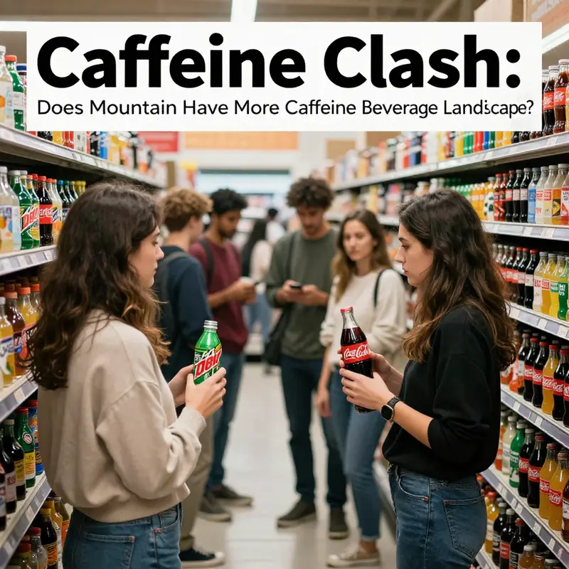 Side-by-side caffeine content of Mountain Dew and Coca-Cola.