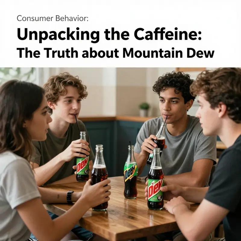 A close-up of Mountain Dew, highlighting its caffeine content on the label.