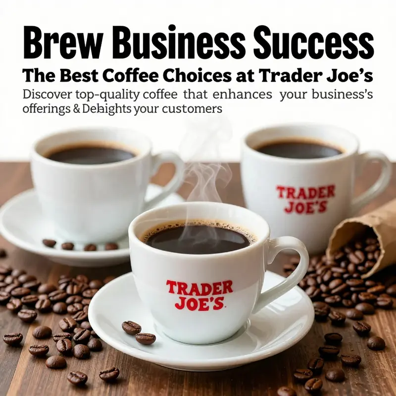 A vibrant scene featuring coffee cups and beans representing the quality offerings of Trader Joe's coffee.
