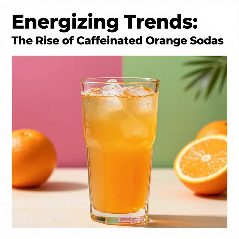 A refreshing glass of caffeinated orange soda on a colorful background.