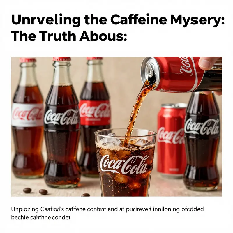 A vibrant display of Coca-Cola products with a can being poured, illustrating the drink's caffeinated nature.