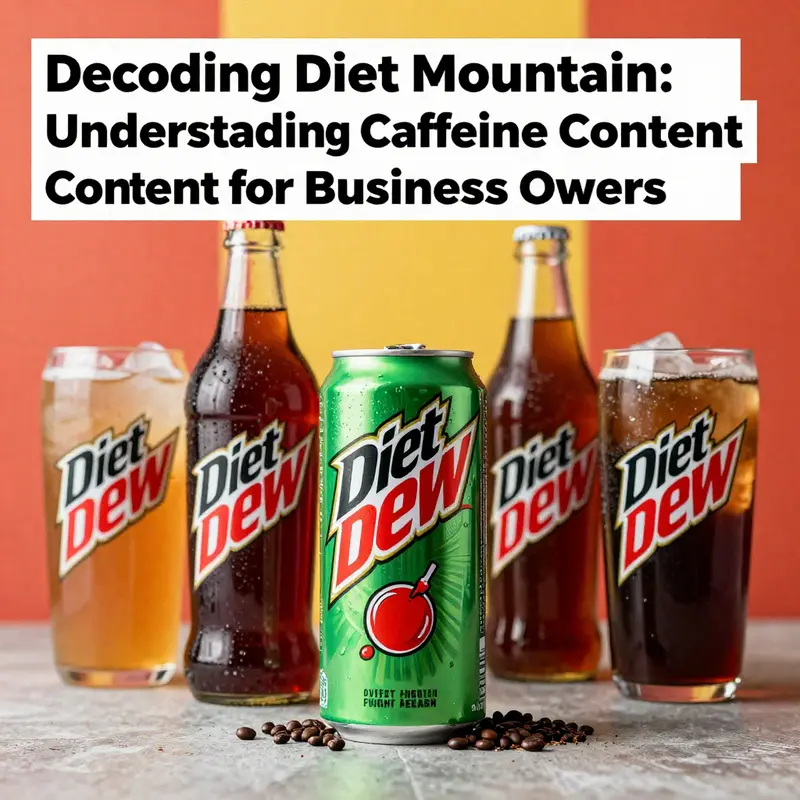 A visually appealing display of Diet Mountain Dew with other beverages, focused on their caffeine contents.
