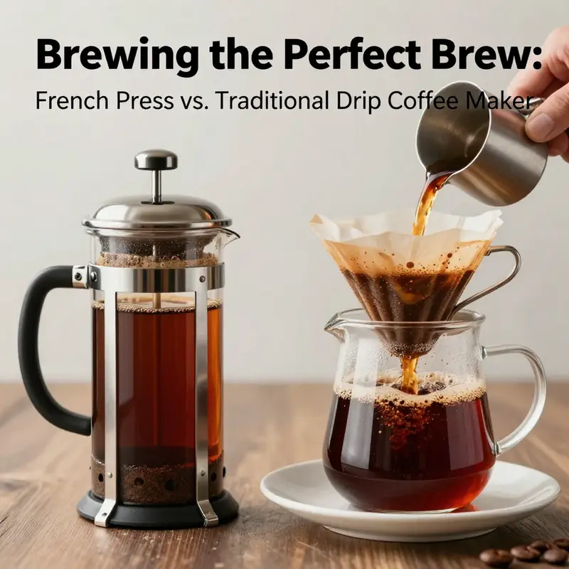 A visual comparison of the brewing processes of a French press and a traditional drip coffee maker.