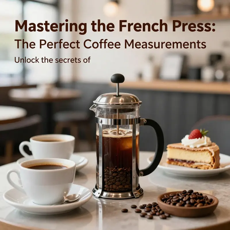 A cozy cafe table with a French press, coffee beans, and pastries, emphasizing the inviting coffee experience.