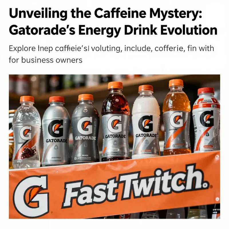 Collage of Gatorade product images with a focus on distinct energy drink Fast Twitch highlighting its caffeine content.