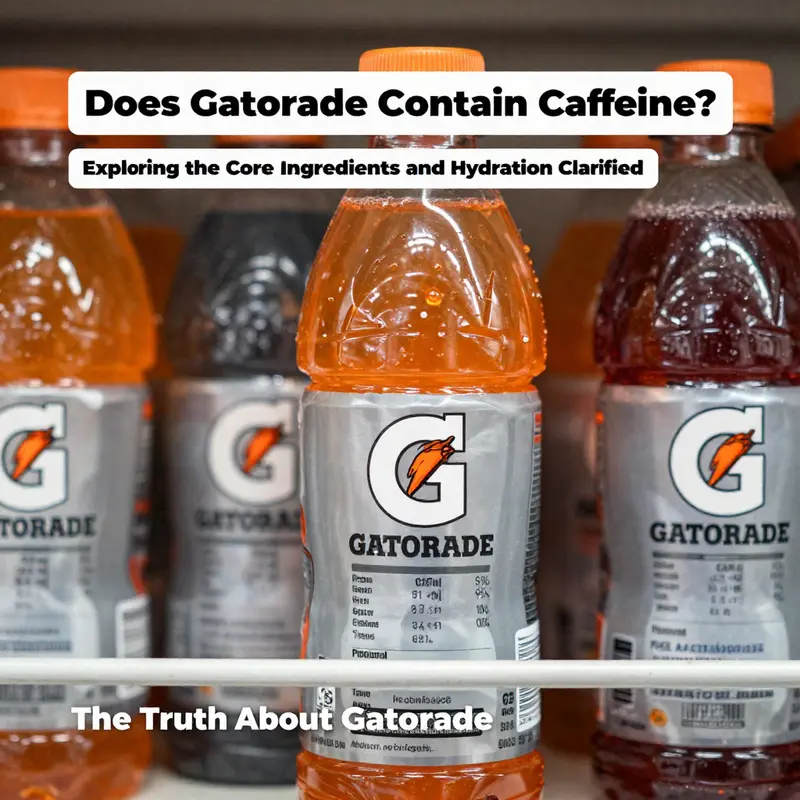 Gatorade’s nutrition label emphasizing its caffeine-free status and core ingredients that aid hydration.