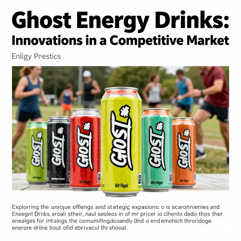 Various GHOST Energy Drinks products displayed along with people engaging in sports.
