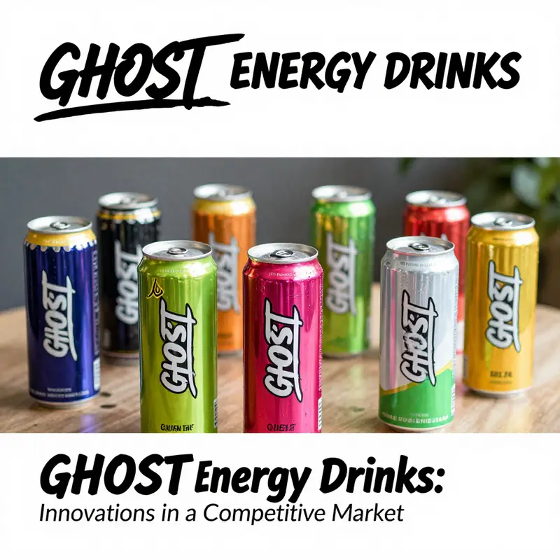 A display of GHOST Energy Drinks highlighting their unique flavors and distinctive branding.