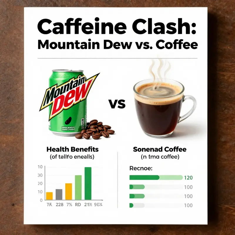Comparison of caffeine content between Mountain Dew and coffee.