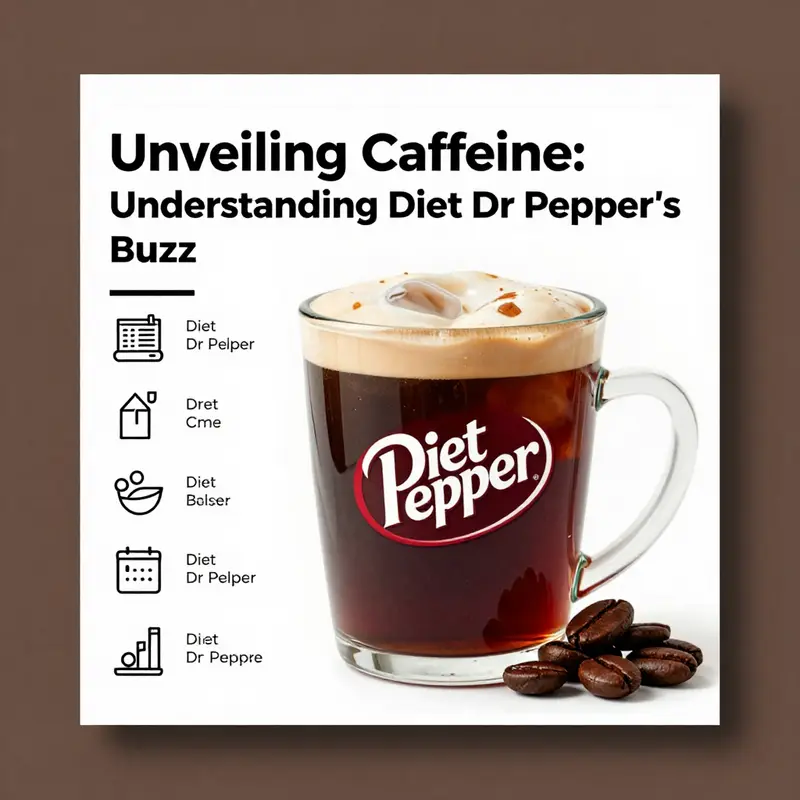 An infographic detailing the caffeine content in Diet Dr Pepper compared to various beverages.