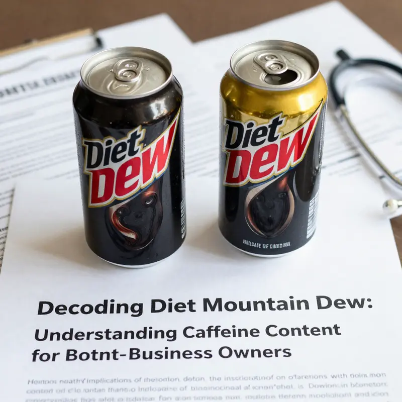 An inspiring close-up of a Diet Mountain Dew displaying its caffeine content for business reference.
