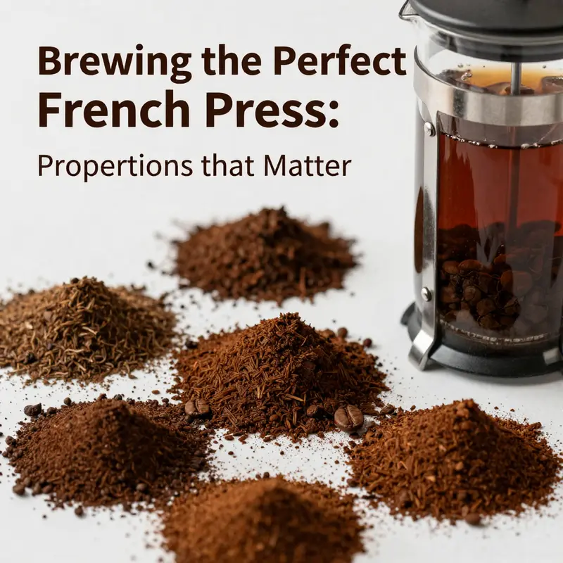 The essential tools for brewing French press coffee with optimal proportions.