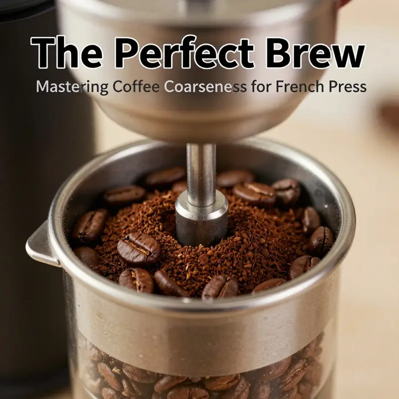 Visual comparison of coffee grind sizes for French press.