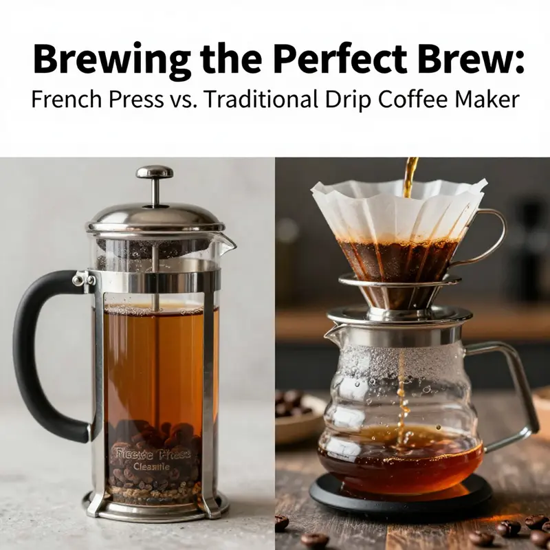 A visual comparison of the brewing processes of a French press and a traditional drip coffee maker.