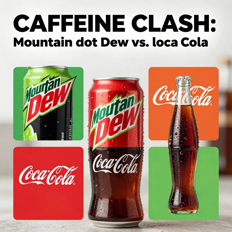 Side-by-side caffeine content of Mountain Dew and Coca-Cola.