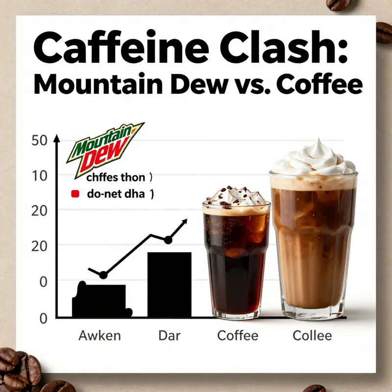 Comparison of caffeine content between Mountain Dew and coffee.