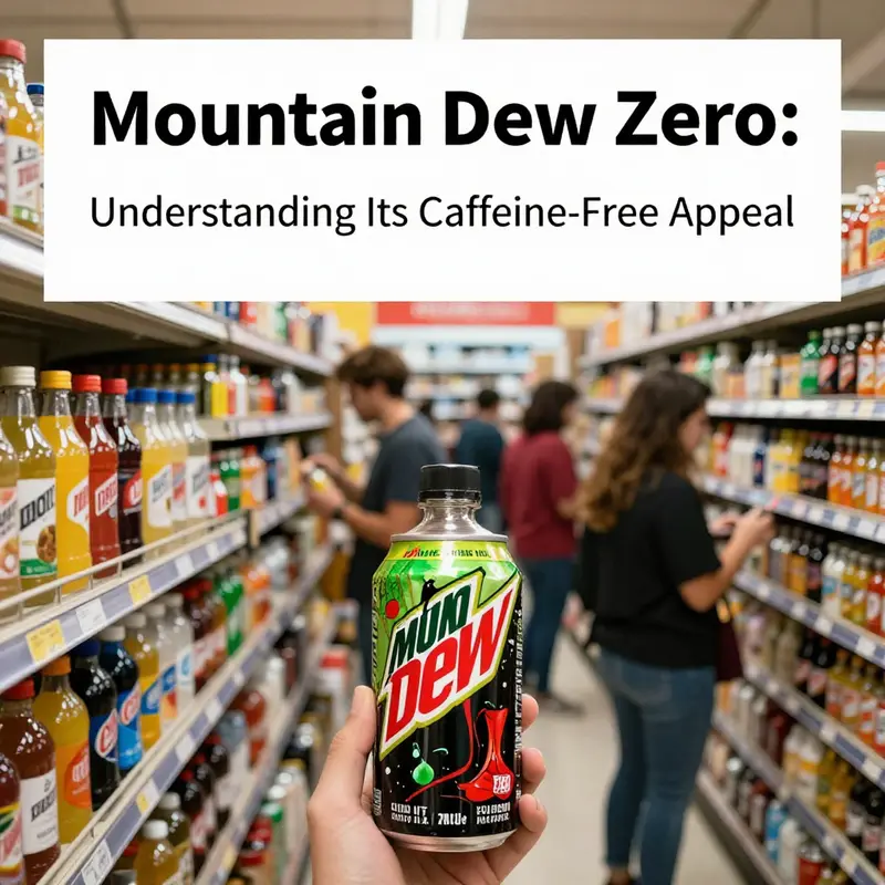 A visual representation of Mountain Dew Zero Sugar, highlighting its caffeine-free status.