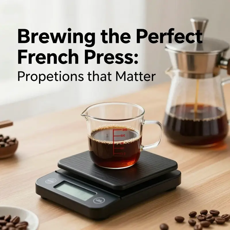 The essential tools for brewing French press coffee with optimal proportions.