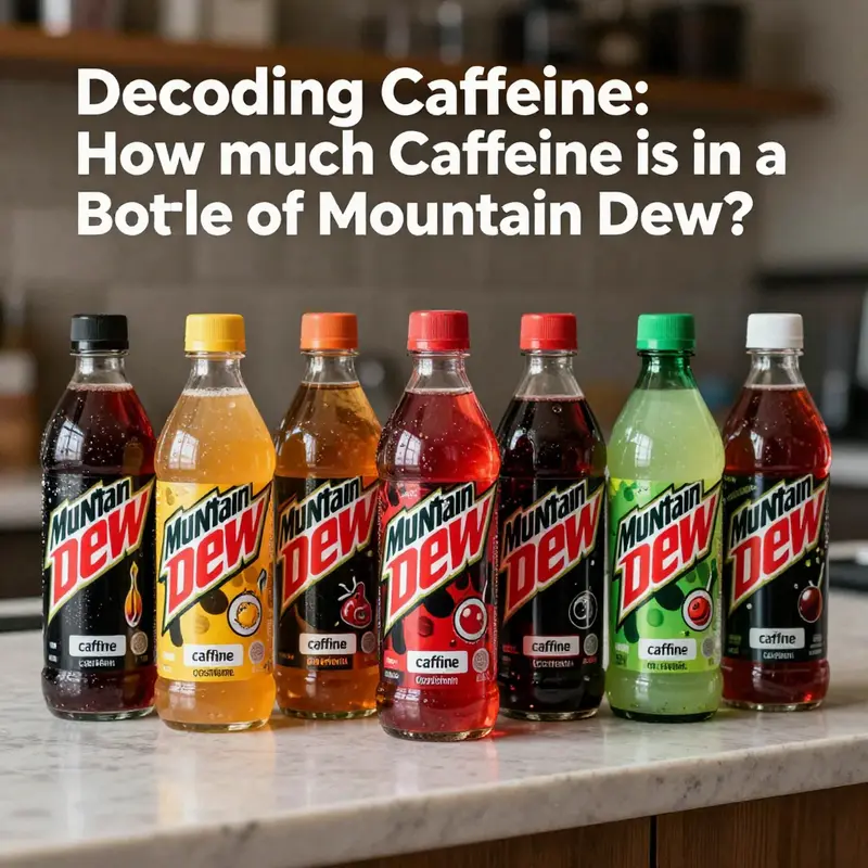 Caffeine content comparison between a 20-ounce bottle and a 12-ounce can of Mountain Dew.