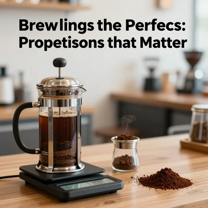 The essential tools for brewing French press coffee with optimal proportions.