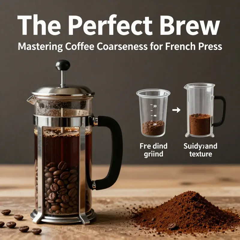 Visual comparison of coffee grind sizes for French press.