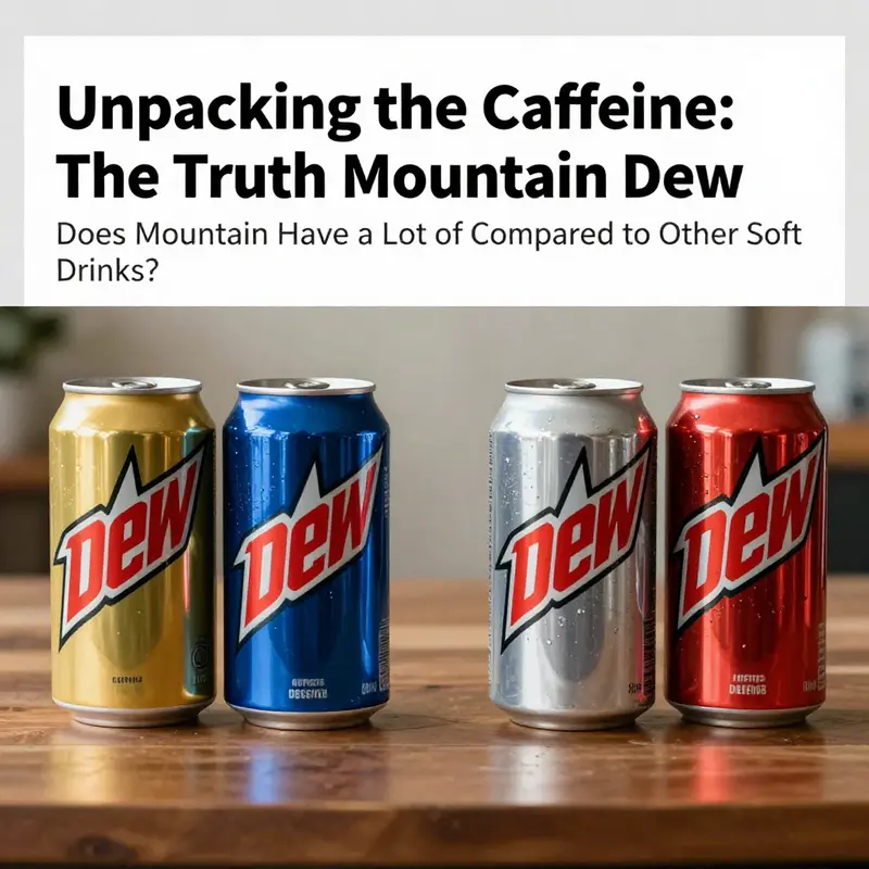 A close-up of Mountain Dew, highlighting its caffeine content on the label.