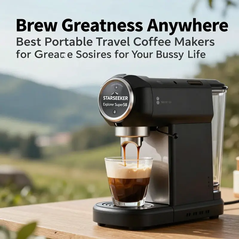 The STARSEEKER Explorer Super58 Portable Espresso Machine brews rich espresso in an outdoor setting.