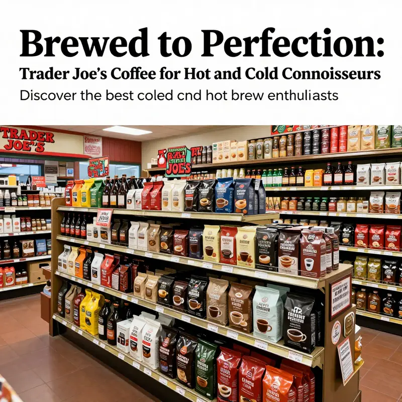 An array of coffee products at Trader Joe's, highlighting options for both cold and hot brews.