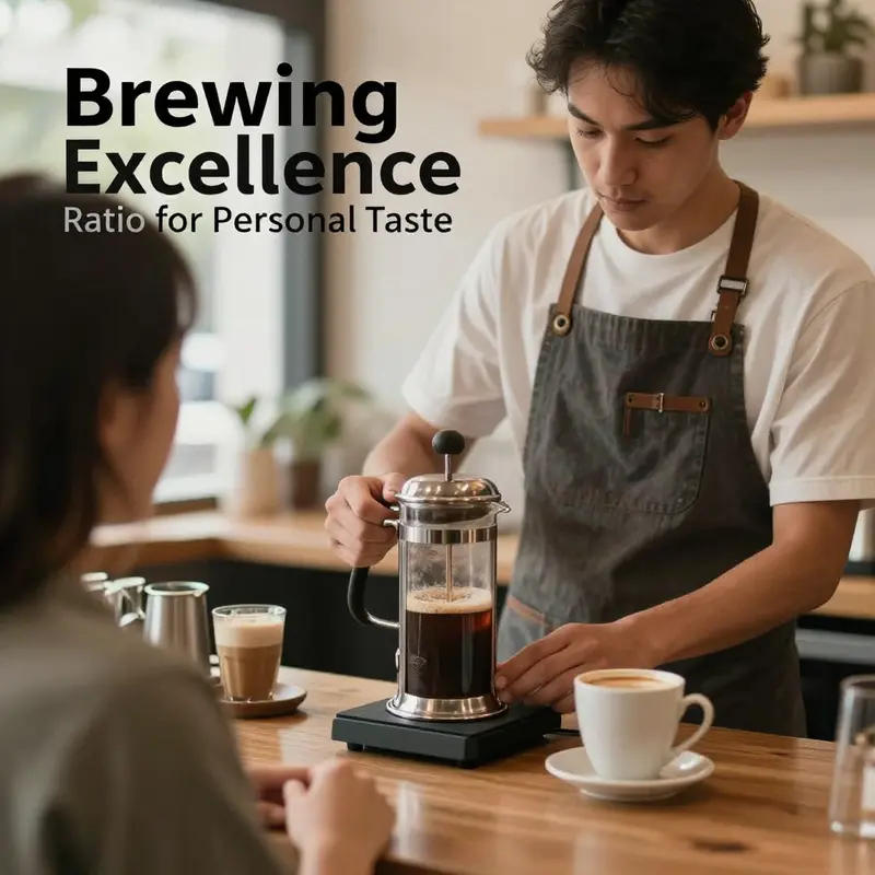 Measuring coffee and water accurately for the perfect French press ratio.