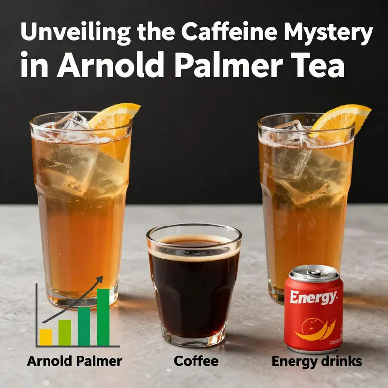 Different Arnold Palmer tea products showcasing their distinct caffeine labels.