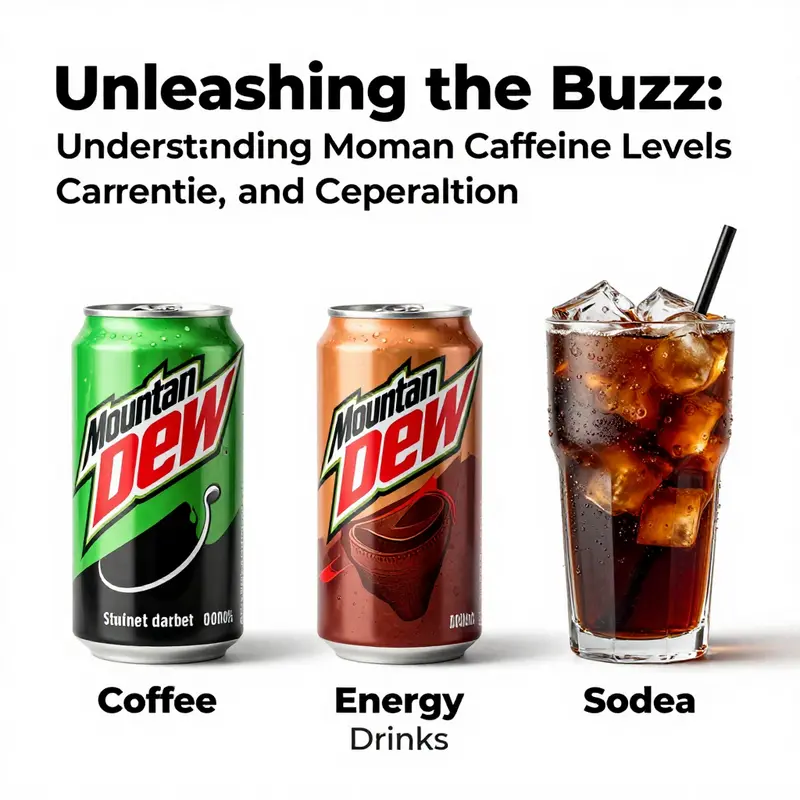 Various Mountain Dew cans displaying their distinct caffeine levels.