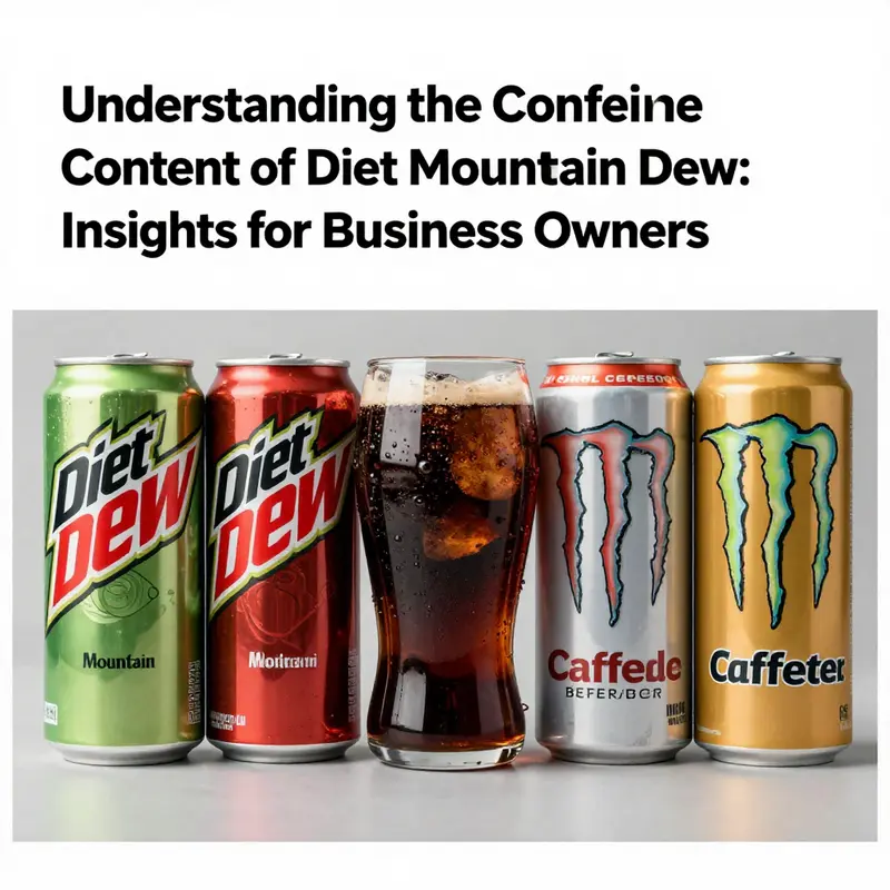 A visual representation of Diet Mountain Dew, highlighting its caffeine content.