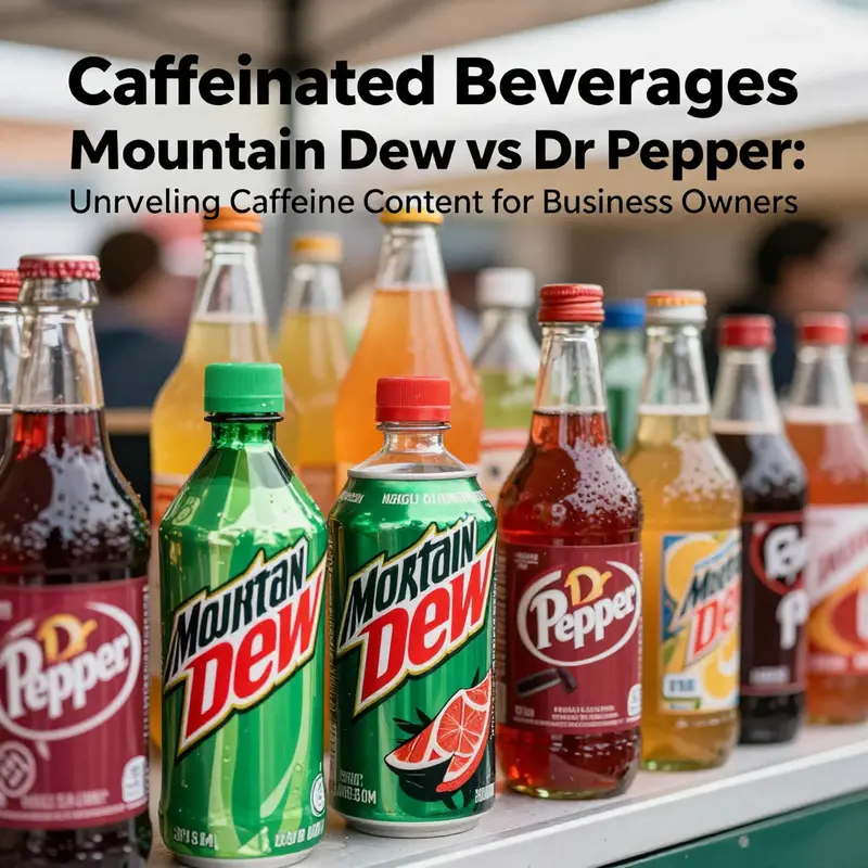 Caffeine content comparison between Mountain Dew and Dr Pepper displayed visually.