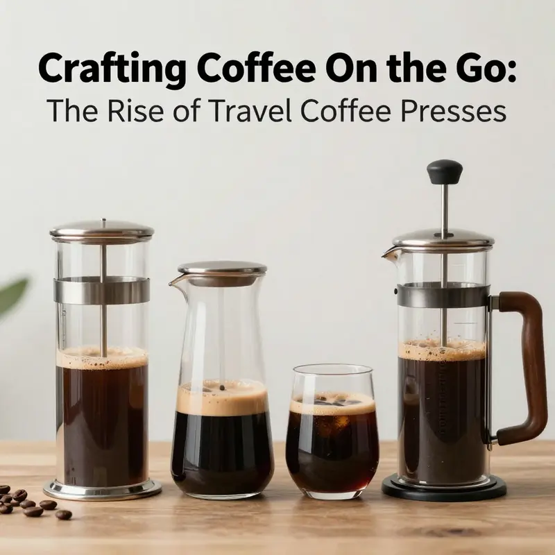 A variety of travel coffee presses showcasing different designs and functionality.