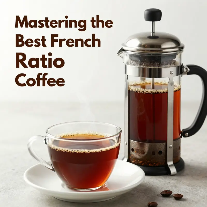 An infographic displaying optimal French press coffee ratios for brewing.