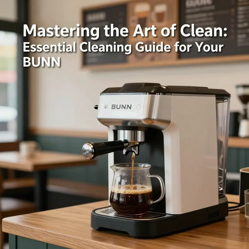 A BUNN coffee maker in a cafe, perfectly clean and well-maintained, ready to brew for customers.