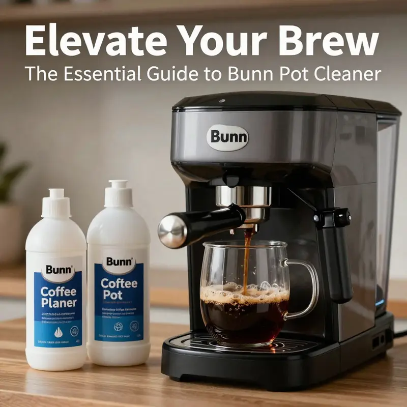 An elegant coffee brewing setup showcasing Bunn coffee maker alongside cleaning supplies.