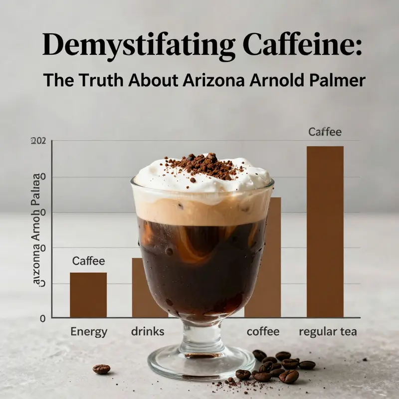 Comparative infographic showing Arizona Arnold Palmer’s caffeine content against other popular beverages.