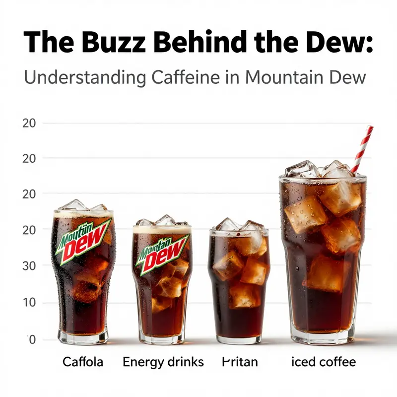 Illustration of the varying caffeine levels in different Mountain Dew products.