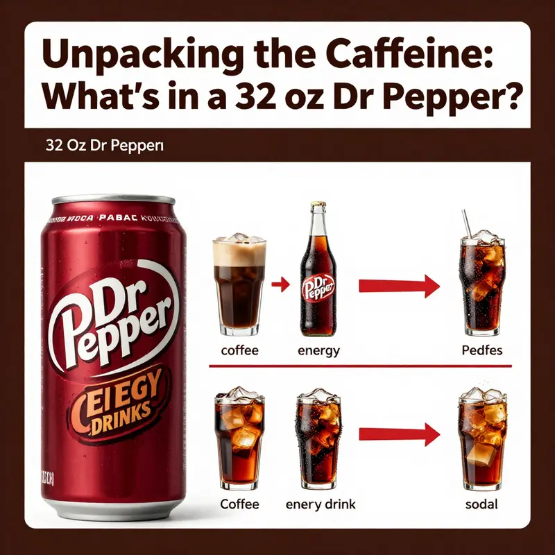 Caffeine content in a 32 oz bottle of Dr Pepper illustrated, showing its unique composition.